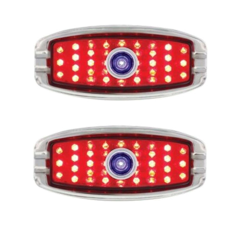 1941‑48 Chevy LED Tail Light Pair w/ Blue Dot &ndash; Flush Mount, Chrome Bezel