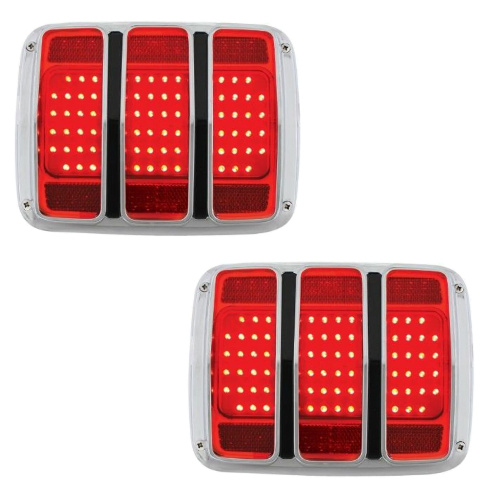 LED Tail Light Pair for 1965&ndash;66 Mustang &ndash; 68‑LED, Red Lens, Chrome/Black Bezel