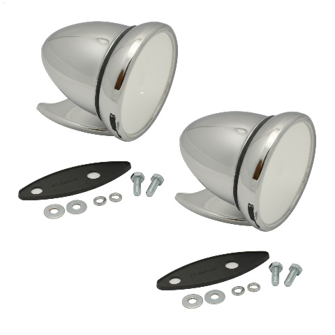 Universal 4" Bullet Racing Mirrors, Pair &ndash; Chrome Steel, Adjustable, Classic Cars