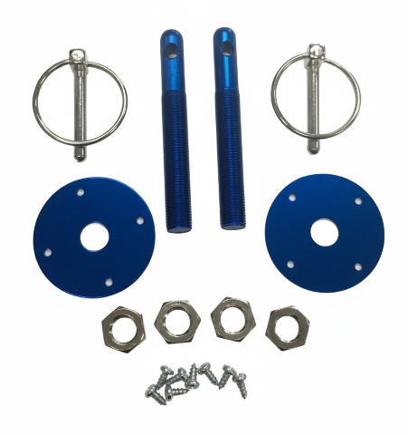 Muscle Car Blue Aluminum 3/16" Flip-Over Style Hood Pin Set 1/2" Studs