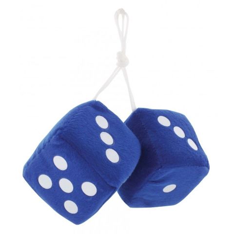 Blue Plush Fuzzy Mirror Dice w/ White Dots ~ Vintage Car Hot Rat Street Rod 3" x
