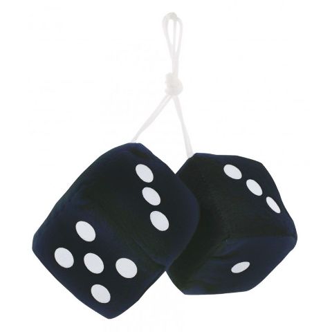 Black Plush Fuzzy Mirror Dice w/ White Dots ~ Vintage Car Hot Rat Street Rod 3"