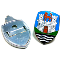 Volkswagen Emblem Badge Hood Wolfsburg with Base Plate, Blue, Type 1 Beetle,1953 thru 1962 VW Volkswagen Emblem Badge Hood Wolfsburg with Base Plate, Blue, Type 1 Beetle,1953 thru 1962 VW