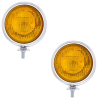 Chrome Vintage Style Amber Fog Lights - 12 V Pair H3 35W Universal