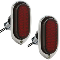 LED Tail Light Set for 1940 Chevy &ndash; Red Lens, Chrome Bezel, Sealed 12V Replacement Assemblies