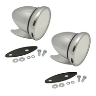 Universal 4" Bullet Racing Mirrors, Pair &ndash; Chrome Steel, Adjustable, Classic Cars