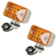 Pair Compact Amber Turn Signals &ndash; Chrome Mini Lights Compatible with VW Bug