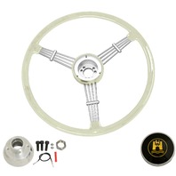 "Banjo" Style, Silver/Grey Vintage Steering Wheel Kit w/ Boss 3-Bolt 24 Spline Mount Kit, Fits Type 1 & Ghia 49-59 "Banjo" Style, Silver/Grey Vintage Steering Wheel Kit w/ Boss 3-Bolt 24 Spline Mount Kit, Fits Type 1 & Ghia 49-59