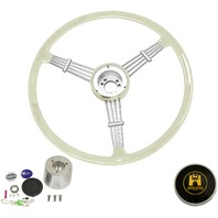 "Banjo" Style, Silver/Grey Vintage Steering Wheel Kit w/ Boss 3-Bolt 40 Spline Mount Kit, Fits Type 1/Ghia 60-74 1/2, Type 3 61-71 "Banjo" Style, Silver/Grey Vintage Steering Wheel Kit w/ Boss 3-Bolt 40 Spline Mount Kit, Fits Type 1/Ghia 60-74 1/2, Type 3 61-71