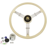 "Banjo" Style, Ivory Vintage Steering Wheel Kit w/ Boss 3-Bolt 40 Spline Mount Kit, Fits Type 1/Ghia 60-74 1/2, Type 3 61-71 "Banjo" Style, Ivory Vintage Steering Wheel Kit w/ Boss 3-Bolt 40 Spline Mount Kit, Fits Type 1/Ghia 60-74 1/2, Type 3 61-71