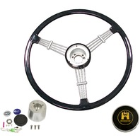 "Banjo" Style, Black Vintage Steering Wheel Kit w/ Boss 3-Bolt 40 Spline Mount Kit, Fits Type 1/Ghia 60-74 1/2, Type 3 61-71 "Banjo" Style, Black Vintage Steering Wheel Kit w/ Boss 3-Bolt 40 Spline Mount Kit, Fits Type 1/Ghia 60-74 1/2, Type 3 61-71