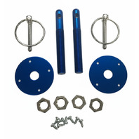 Muscle Car Blue Aluminum 3/16" Flip-Over Style Hood Pin Set 1/2" Studs