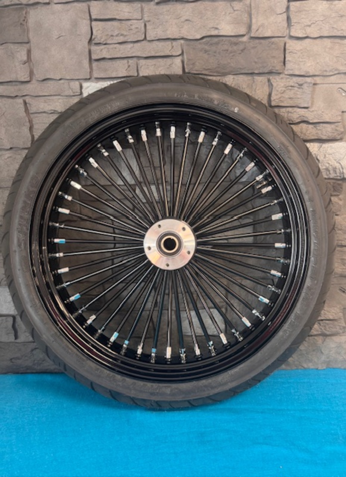 21X3.5 48 FAT SPOKE 08-UP ABS BLK WHEEL 120/70-21 SHINKO BLK TIRE HARLEY TOURING