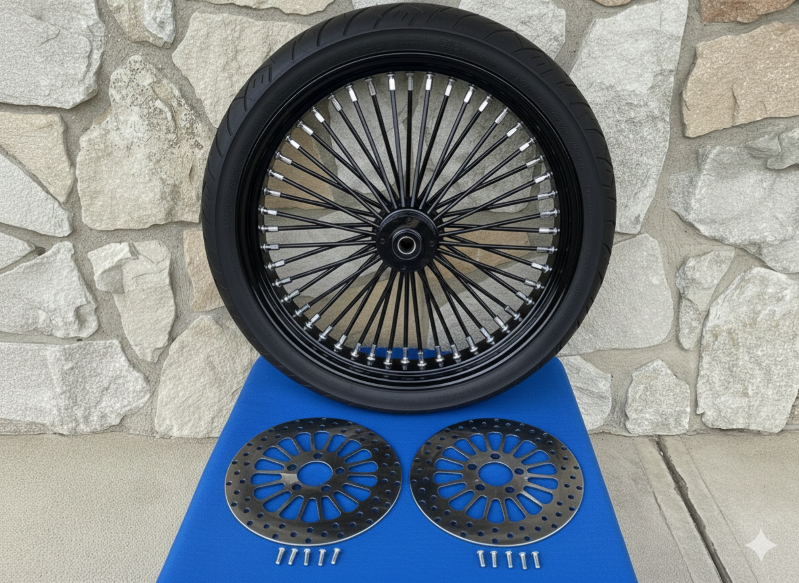 21X3.5 48 FAT SPOKE 00-07 BLK WHEEL 120/70-21 SHINKO BLK TIRE KIT HARLEY TOURING