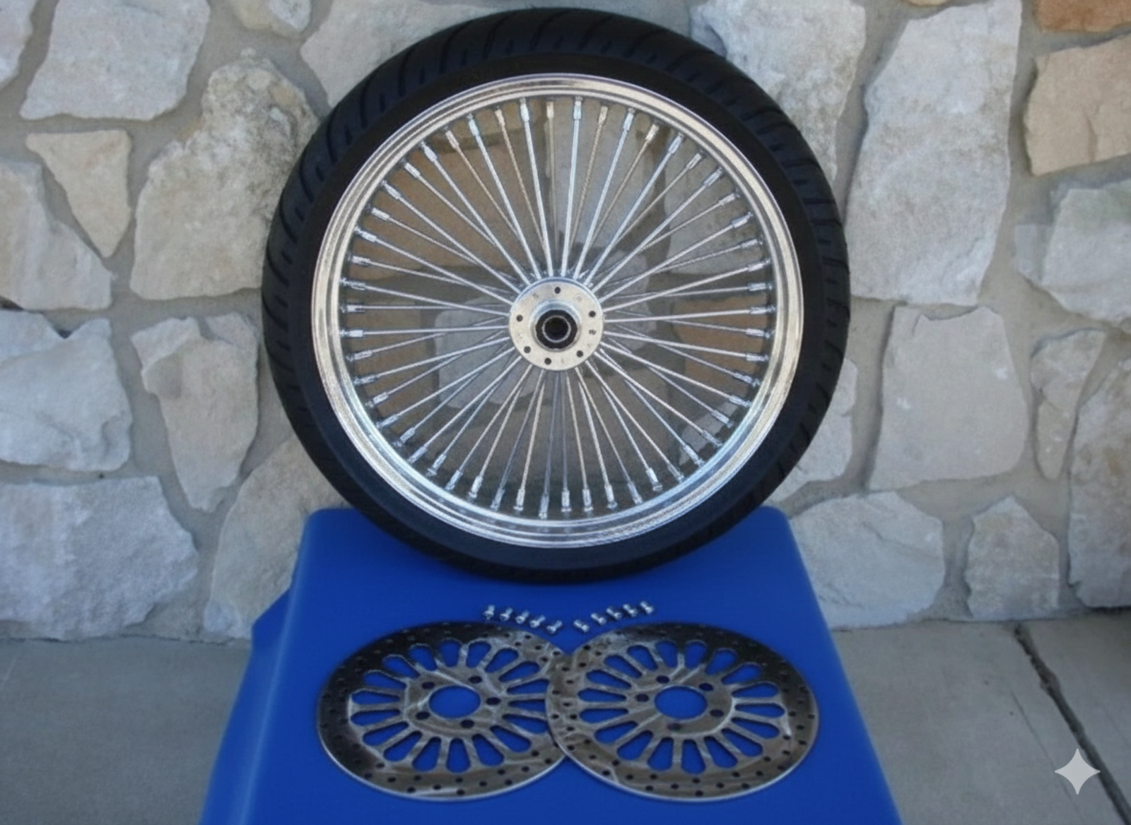 21X3.5 CHROME 52 FAT SPOKE WHEEL 120/70-21 SHINKO BW TIRE HARLEY BAGGER 00-07