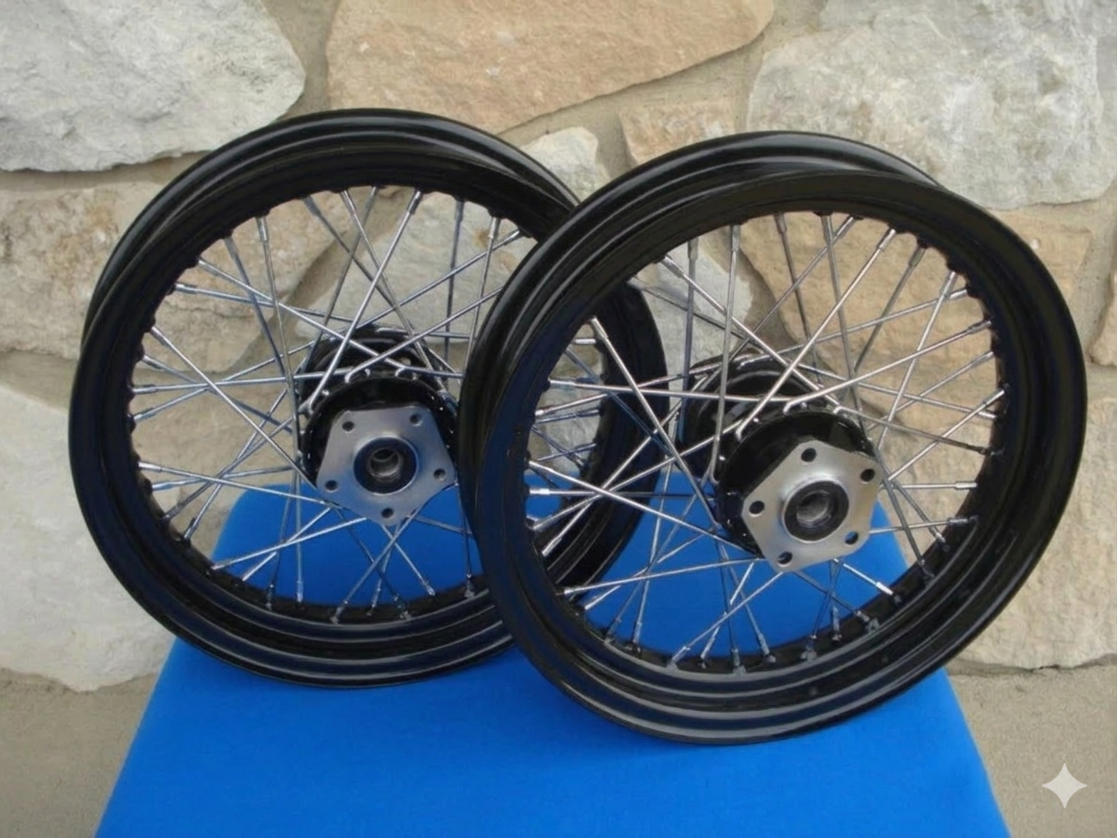 16X3 BLACK RIM AND HUB WHEEL SET FOR HARLEY FATBOY & HERITAGE 84-99