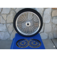 21X3.5 CHROME 52 FAT SPOKE WHEEL 120/70-21 SHINKO BW TIRE HARLEY BAGGER 00-07