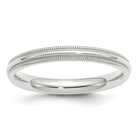 Comfort Milgrain Wedding Band 3MM Mens 18K White Gold