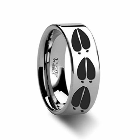 Thorsten Deer Track Animal Tracks Deer Buck Hoof Print Ring Flat Polished Tungsten Ring 8mm Wide Wedding Band from Roy Rose Jewelry
