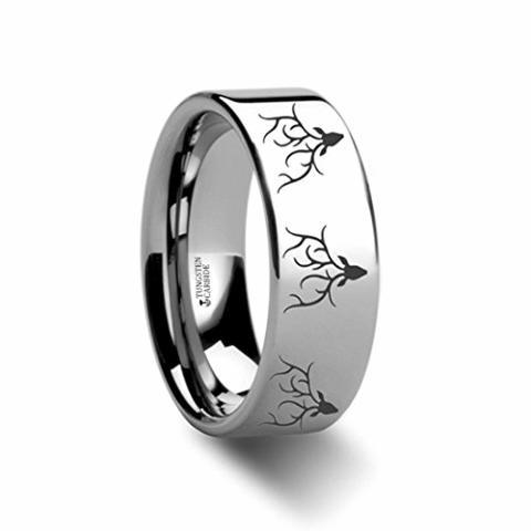 Thorsten Deer Track Animal Track Deer Hoof Print Flat Black Tungsten Ring 8mm Wide Wedding Band from Roy Rose Jewelry
