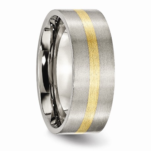 Titanium Flat 14k Yellow Inlay 8mm Brushed Band