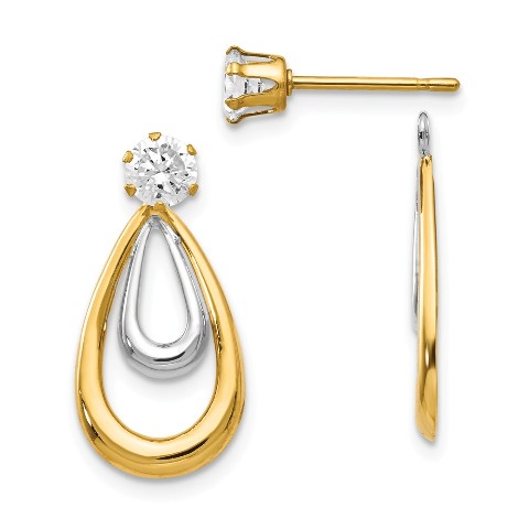 14k Yellow Gold Double Hoop Round Cubic Zirconia Earring Jackets