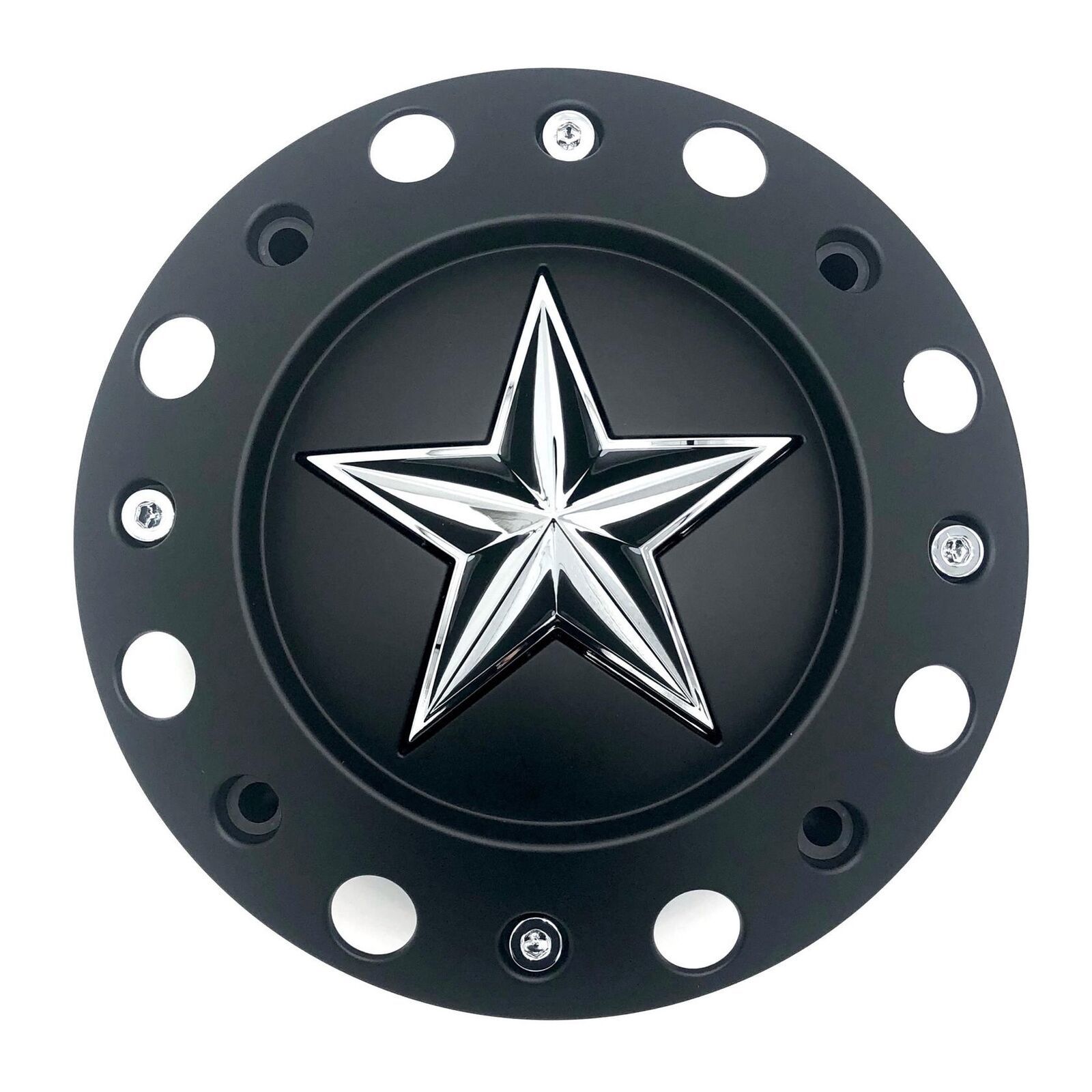 RockStar KMC XD775 Wheel Tall Center Cap Matte Black Chrome Star