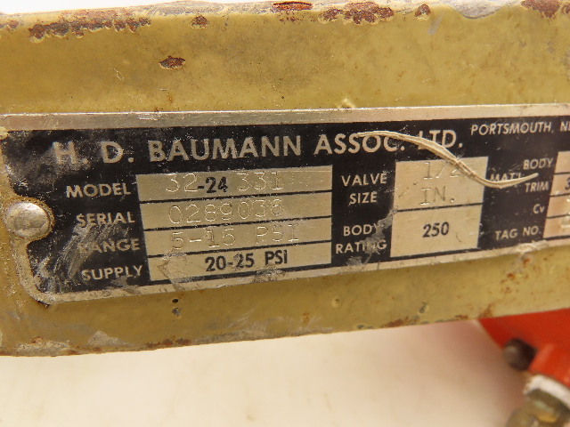 Vanne De Commande à Membrane H.D. Baumann 32-24 331 1/2" Bronze 5-15 PSI - Occasion Fonctionnelle