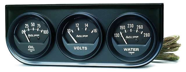 Auto Meter 2393 Black 2-1//16 Mechanical Three-Gauge Console