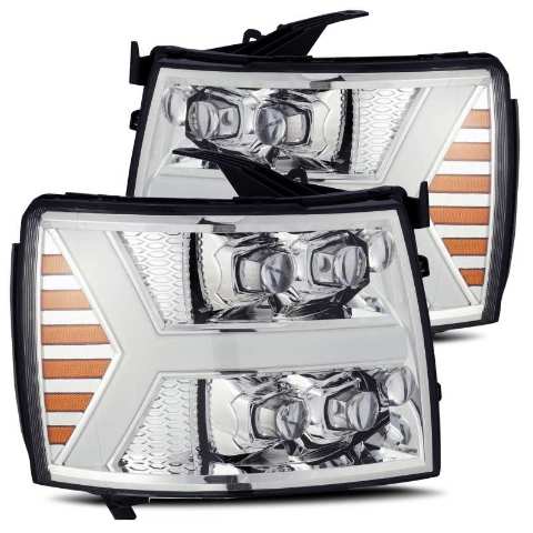 AlphaRex Fit 07-13 Chevy 1500HD NOVA LED Proj Headlights Plank Style Chrm