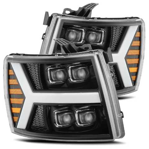AlphaRex Fit 07-13 Chevy 1500HD NOVA LED Proj Headlights Gloss Blk w/Activ Light
