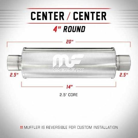 MAGNAFLOW UNIVERSAL MUFFLER 10416 4" ROUND STAINLESS STEEL 2.5" IN/OUT