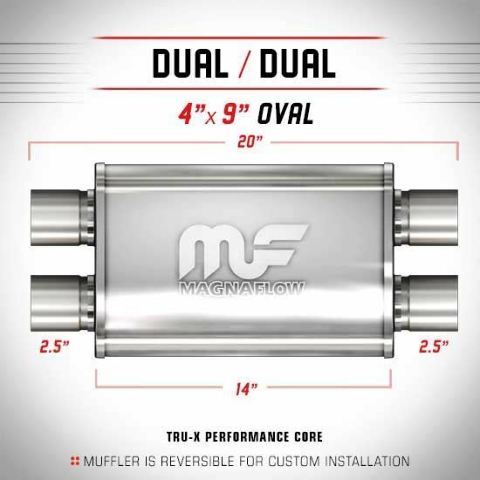 MAGNAFLOW 11386 High Flow Muffler Oval 4x9x14"-2.5" In/Out-Dual/Dual