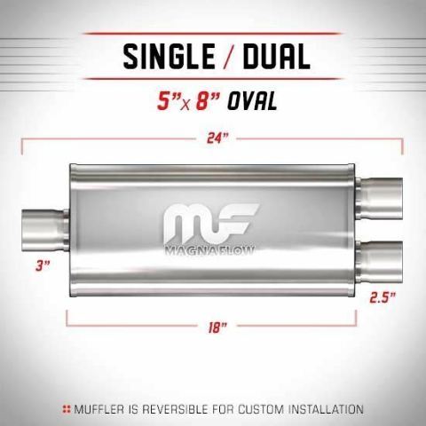 MAGNAFLOW UNIVERSAL MUFFLER 12288 5" x 8" OVAL STAINLESS STEEL 3" IN/2.5" OUT