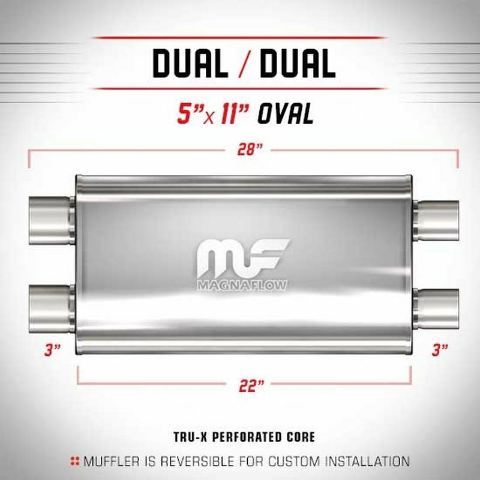 MAGNAFLOW UNIVERSAL MUFFLER 12599 5" x 11" TRU-X OVAL STAINLESS STEEL 3" IN/OUT