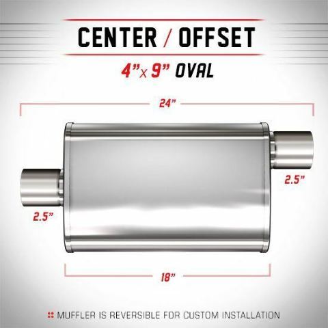 MAGNAFLOW 13256 High Flow Muffler Oval 4x9x18"|2.5"In/2.5"Out|Center/Offset