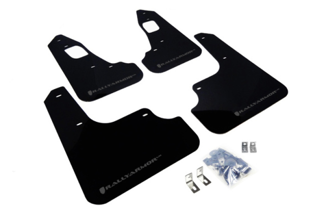 Rally Armor Fit 2008+ Mitsubishi EVO X UR Black Mud Flap w/ Grey Logo