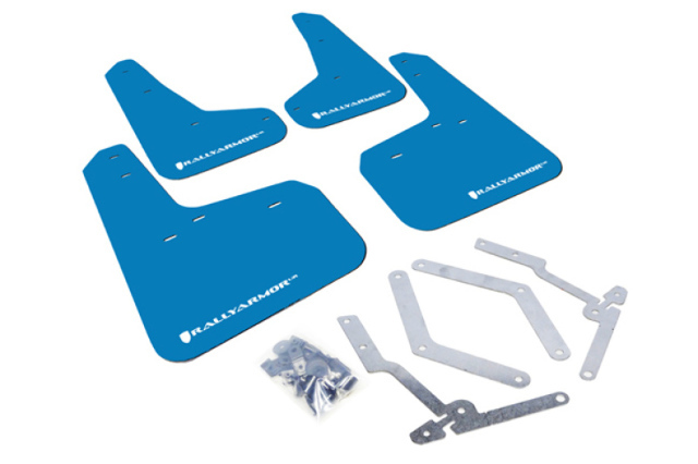 Rally Armor Fit 12-18 Ford Focus SE/ST/RS UR Nitrous Blue Mud Flaps w/White Logo