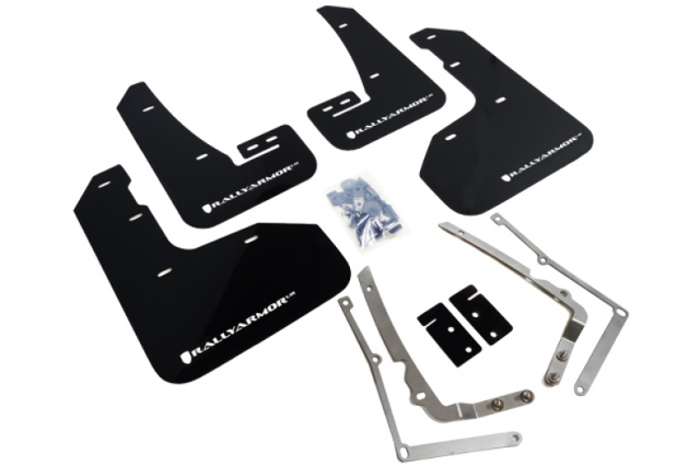 Rally Armor Fit 2015-2016 VW Golf R UR Black Mud Flap w/ White Logo