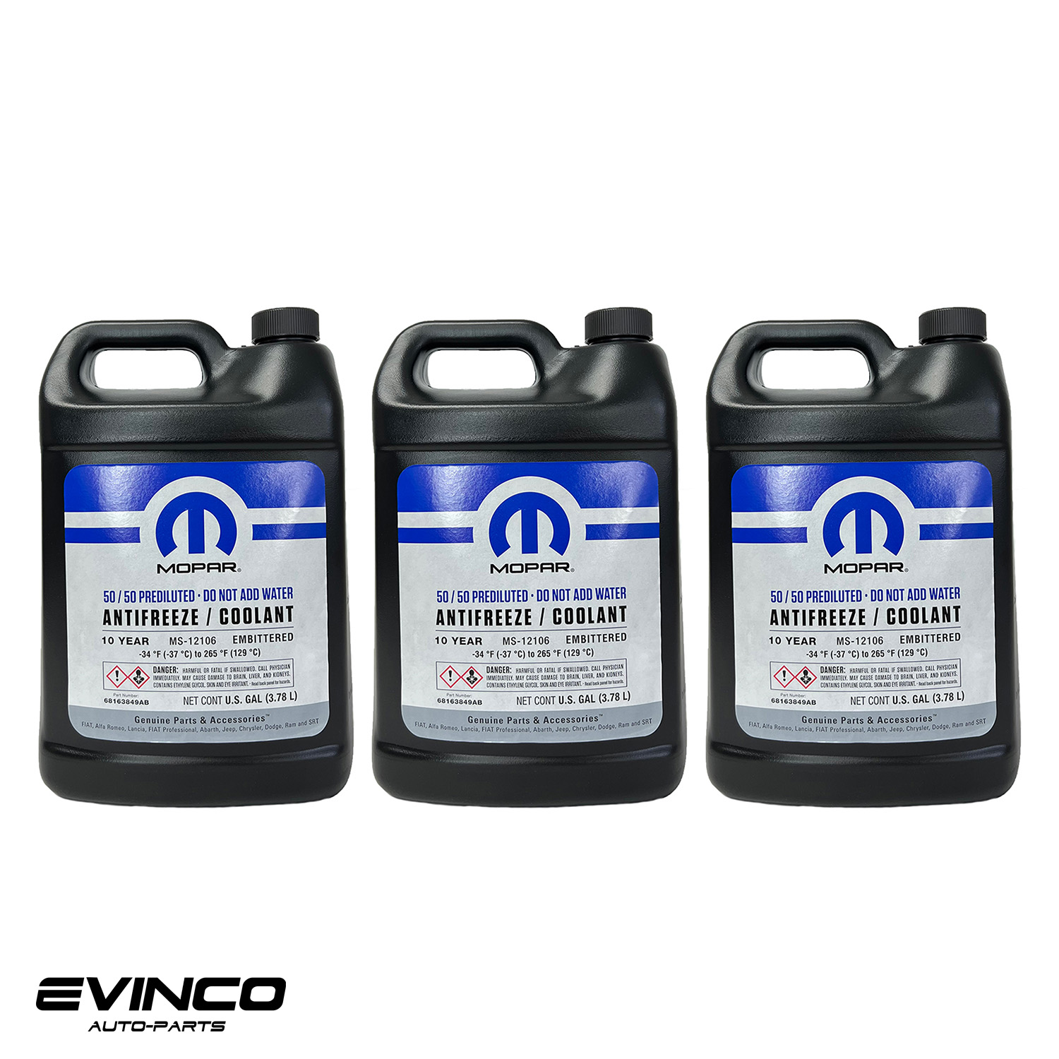 Mopar Antifreeze Coolant Purple 10 Year 50/50 Prediluted Kit of 3