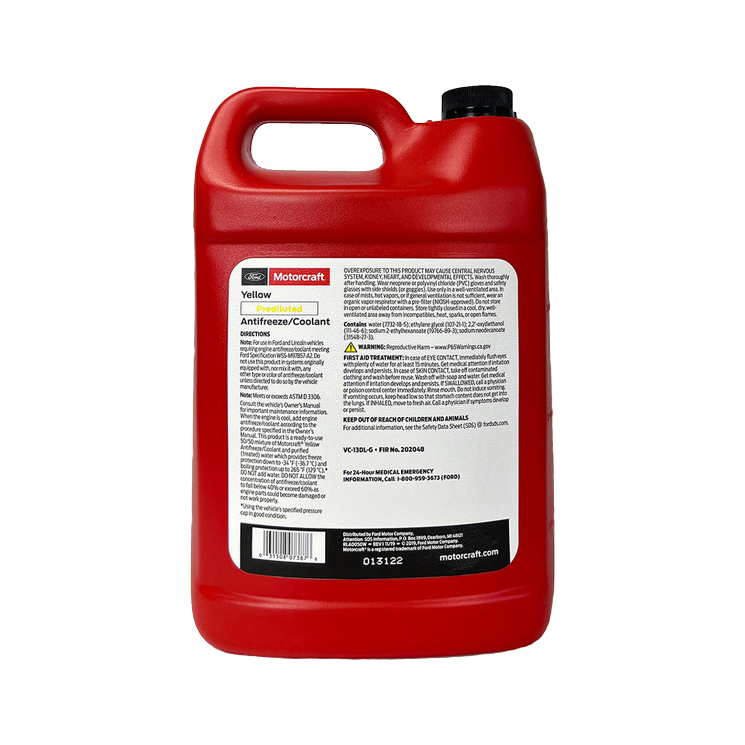 Motorcraft Yellow Prediluted Antifreeze Coolant 50/50 1U U.S