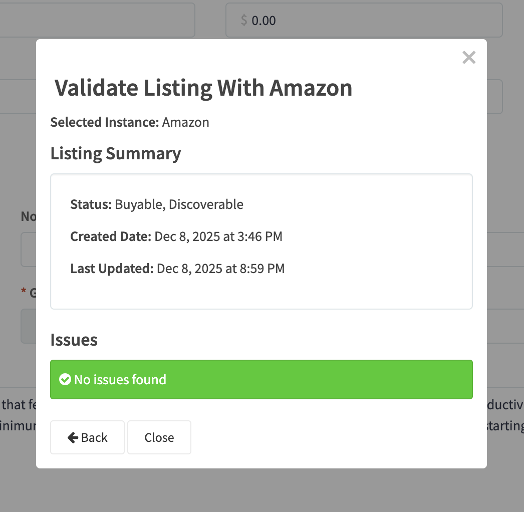 Amazon validation preview validate