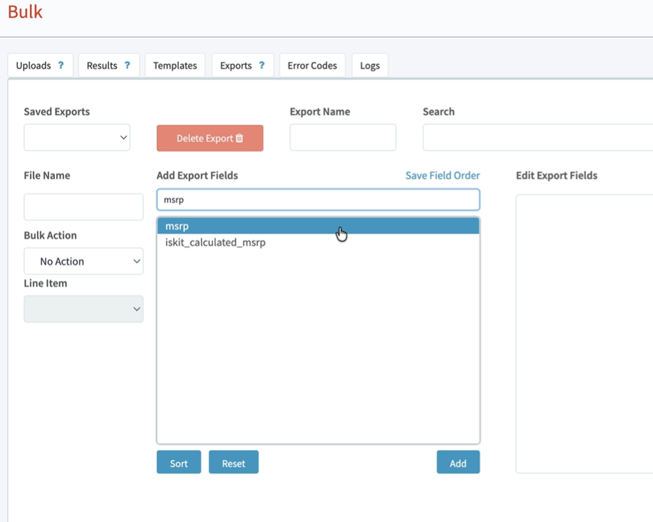 Bulk Export Search Field